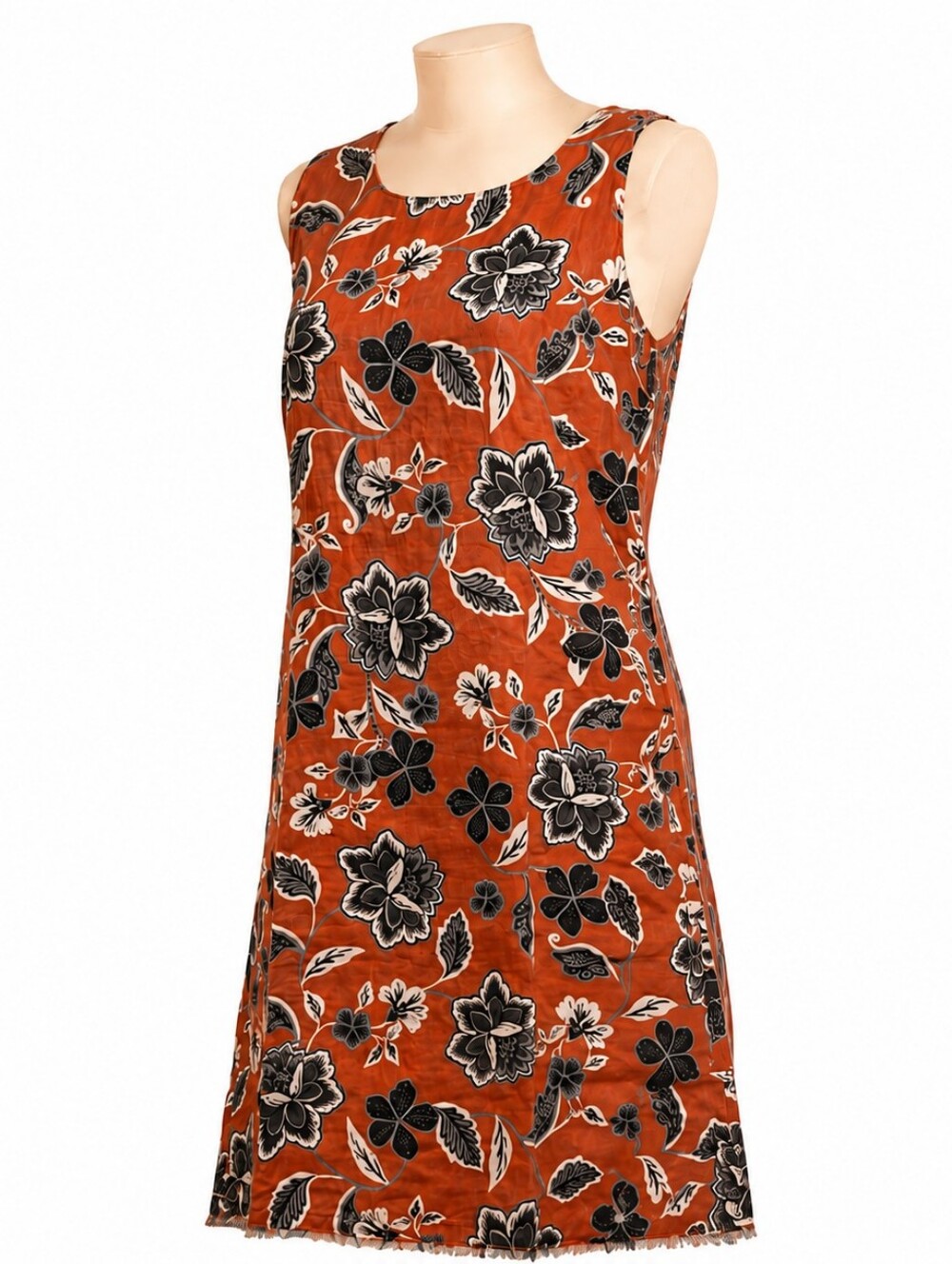Garnet Hill Harborside Linen Fringe Hem Dress Size 12 Sleeveless Rust Botanical